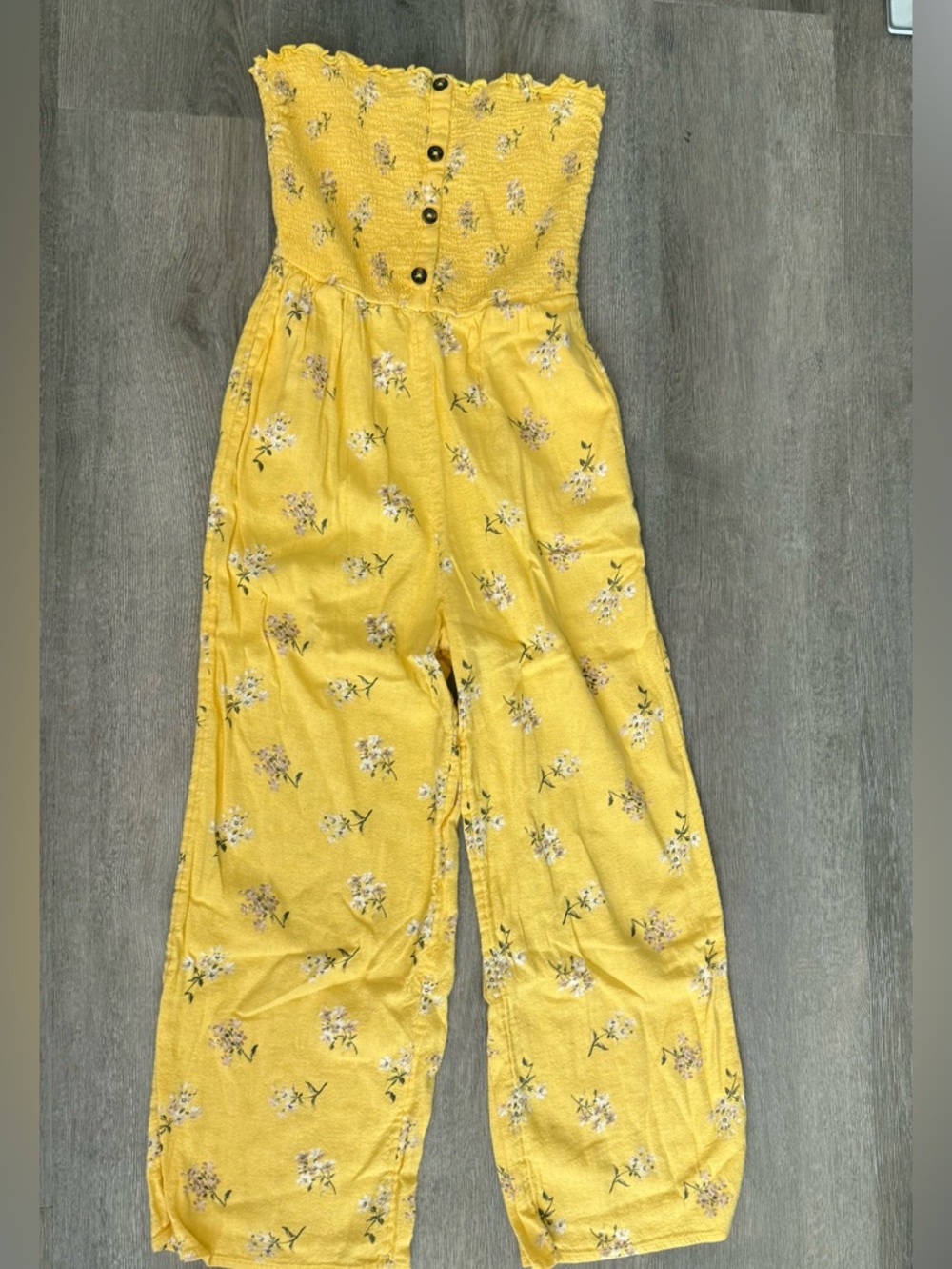 Yellow Floral Smocked Strapless Jumpsuit